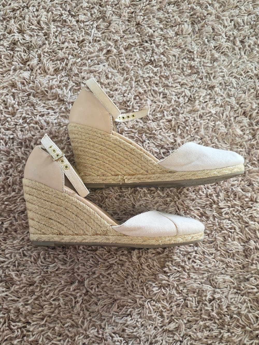 me too Beige Espadrille Wedge Sandals with Ankle Strap